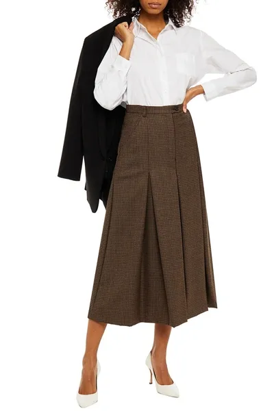 Maison Margiela Pleated Checked Wool Culottes In Brown