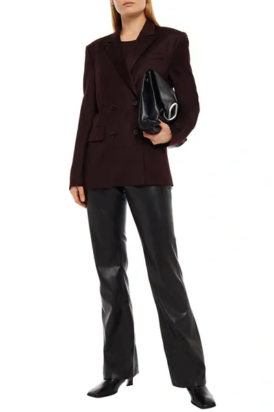 Lvir Double-breasted Satin-trimmed Wool Blazer In Burgundy