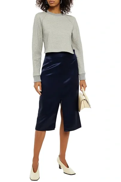 Tibi Satin-twill Pencil Skirt In Navy