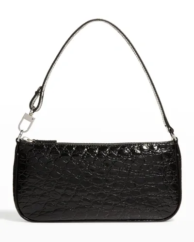 By Far Rachel Circular Croco Shoulder Bag In Black