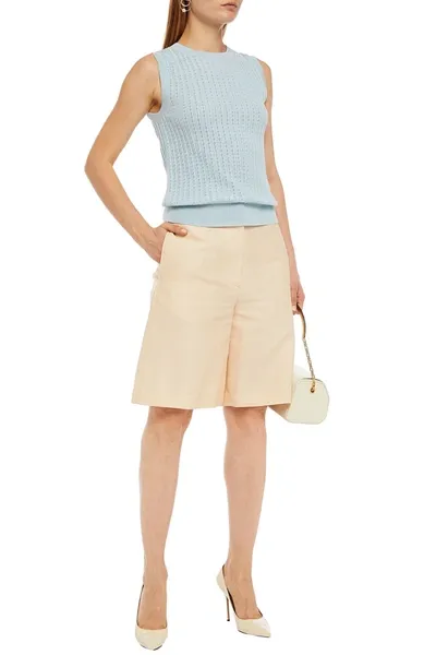 Carolina Herrera Pointelle-knit Cotton And Silk-blend Top In Sky Blue