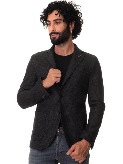 Paoloni Jacket With 2 Buttons Black Wool Man