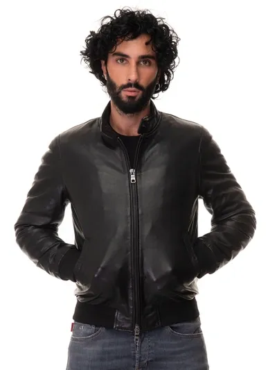 The Jack Leathers East-village Leather Harrington Jacket Black Leather Man