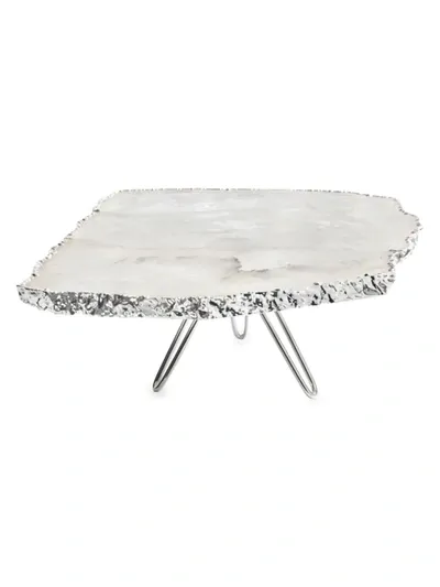 Anna New York Torta Crystal & Pure Silver Cake Plate In Crystal Silver