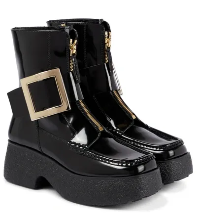 Roger Vivier 60mm Viv Ranger Patent Leather Boots In Black