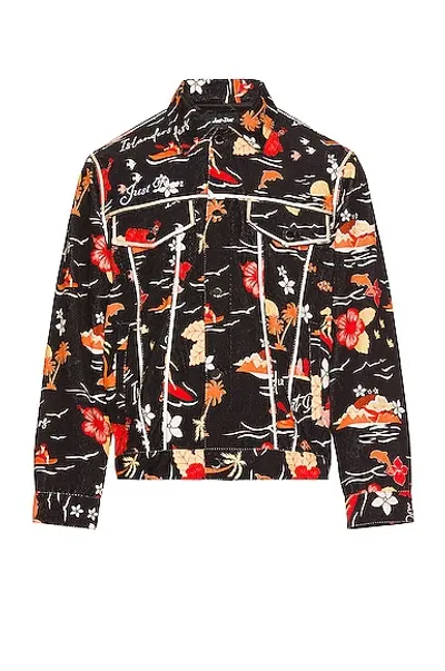 Just Don Mens Black Aloha-print Logo-embroidered Cotton Jacket M