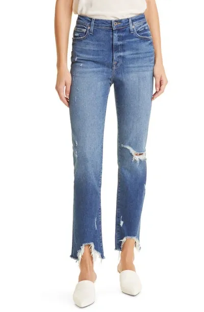 Jonathan Simkhai Standard River High Waist Distressed Straight Leg Jeans In Distressed Atlantic