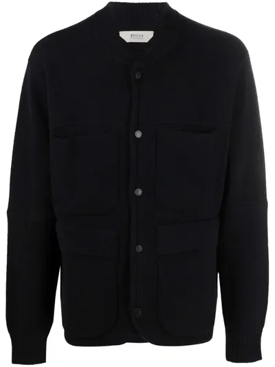 Z Zegna Knitted Bomber Jacket In Black