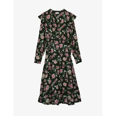 Claudie Pierlot Rivka Gathered Floral-print Crepe Midi Shirt Dress In Divers