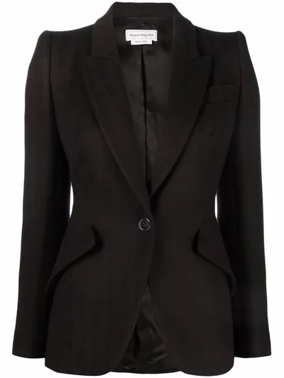 Alexander Mcqueen Peak Shoulder Single-button Jacket In Black