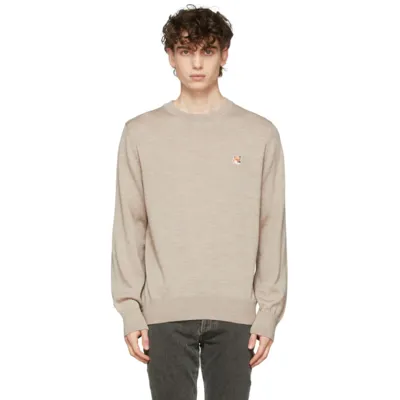 Maison Kitsuné Taupe Fox Head Patch Sweater In Neutrals