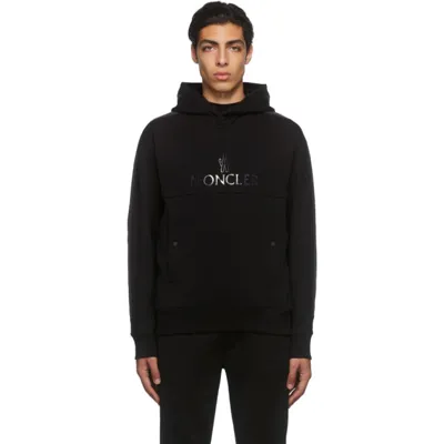 Moncler Black Hoodie With Lettering Logo