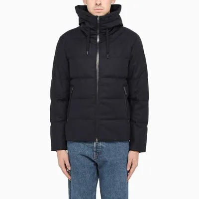 Herno Laminar Blue Wool Hooded Down Jacket