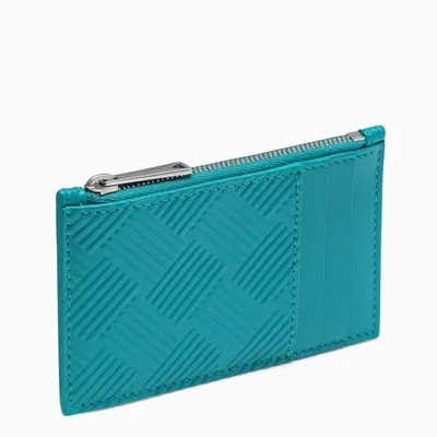 Bottega Veneta Petrol Green Zipped Credit Card Holder In Light Blue