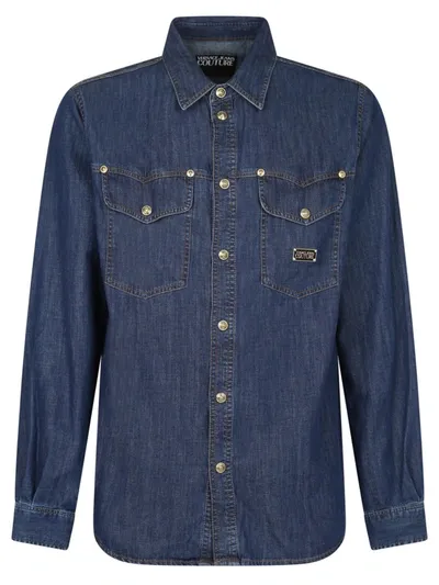 Versace Jeans Couture Logo-plaque Denim Shirt In Blue