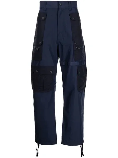 White Mountaineering Multi-pocket Cotton-blend Parachute Trousers In Blue