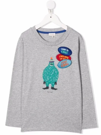 Paul Smith Junior Kids' Graphic-print Long-sleeve T-shirt In Grey