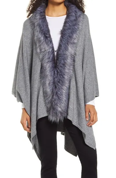 La Fiorentina Ruana With Faux Fur Trim In Grey