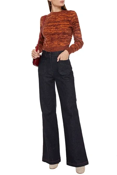 Victoria Beckham Cropped Marled Brushed Cotton Sweater In Orange