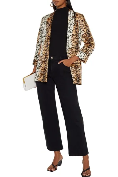 Cami Nyc Owen Gingham Silk-satin Blazer In Animal Print