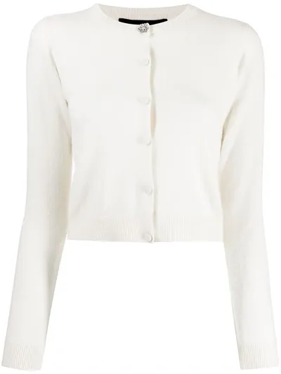 Paule Ka Crystal-buckle Cashmere Cardigan In White