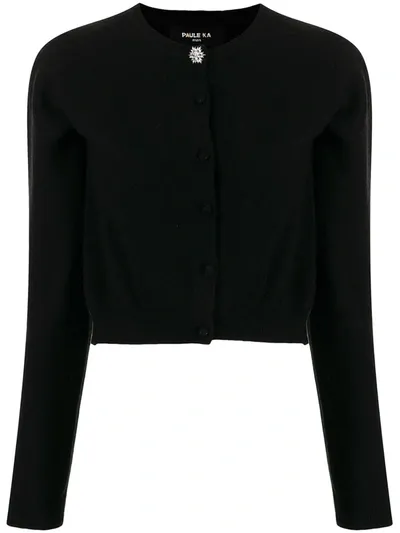 Paule Ka Crystal-buckle Cashmere Cardigan In Black