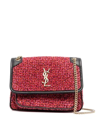 Saint Laurent Baby Niki Tweed Shoulder Bag In Red