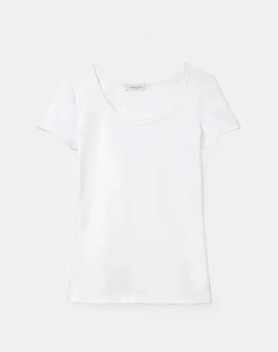 Lafayette 148 Swiss Cotton Rib Scoop Neck Tee In White