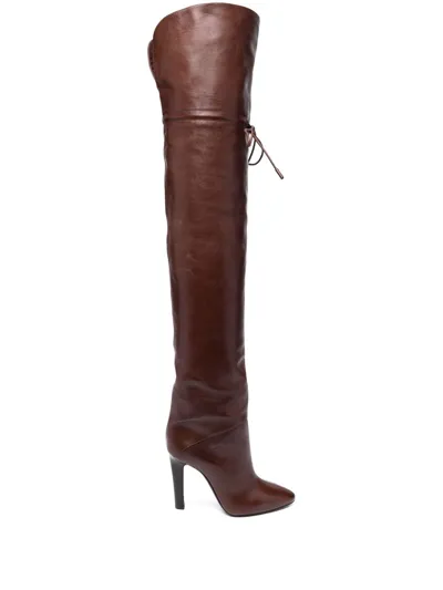 Saint Laurent Ocus Calfskin Over-the-knee Boots In Brown