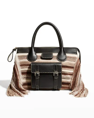 Chloé Edith Recycled Cashmere & Buffalo Satchel Bag In Multi/black