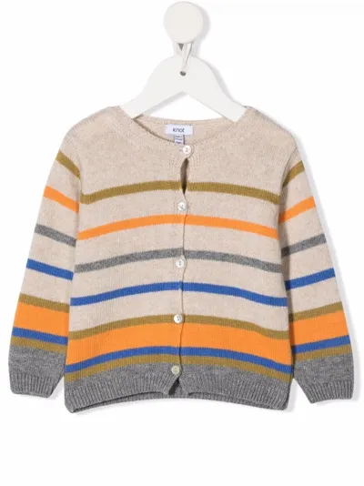 Knot Babies' Sky Striped-knit Cardigan In Neutrals