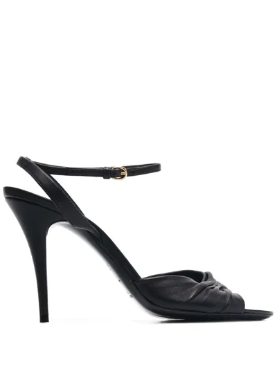 Saint Laurent Ruched Ankle-strap Leather Sandals In Black