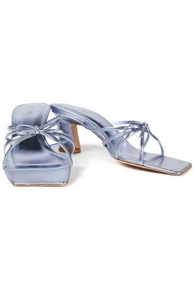 By Far Marissa Bow-detailed Metallic Leather Mules In Light Blue