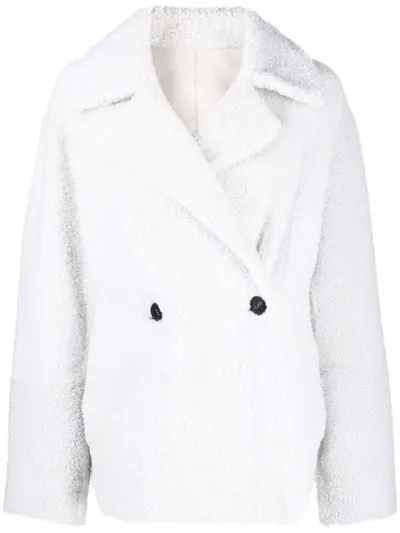 Sylvie Schimmel Shearling Double Breasted Coat In White