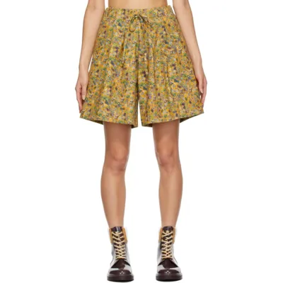 Kika Vargas Yellow Floral Eloise Shorts In Mustard Print