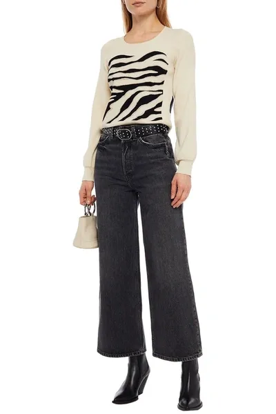 Just Cavalli Ribbed Jacquard-knit Sweater In Ivory