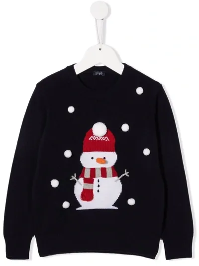 Il Gufo Kids' Snowman Intarsia Virgin Wool Jumper In Blue