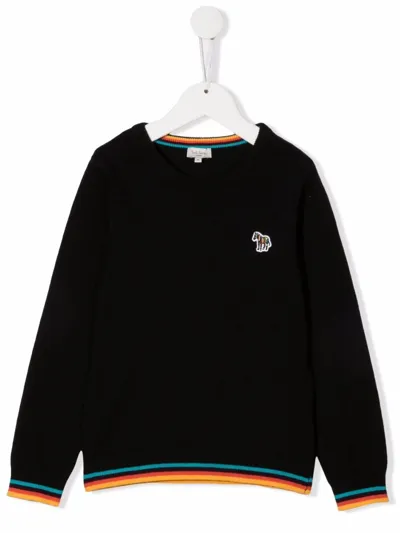 Paul Smith Junior Kids' Zebra Patch Stripe-trimmed Jumper In Black