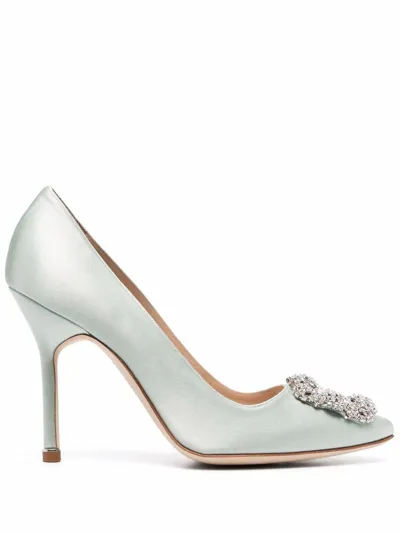 Manolo Blahnik Hangisi Décolleté Embellished Pumps In Green