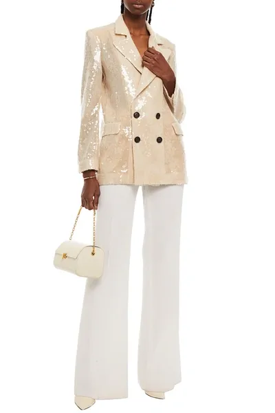 Roland Mouret Gilroy Double-breasted Sequined Mesh Blazer In Beige