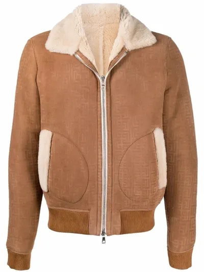 Balmain Suede Long-sleeve Jacket In Braun