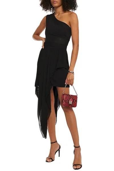 Just Cavalli One-shoulder Tulle-paneled Layered Chiffon And Jersey Mini Dress In Black