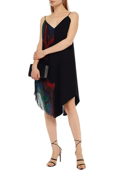 Just Cavalli Crepe-paneled Pleated Printed Chiffon Dress In Black