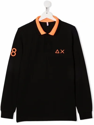 Sun 68 Kids' Logo Long-sleeve Polo Top In Black