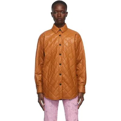 Msgm Tan Quilted Faux-leather Jacket In 褐色