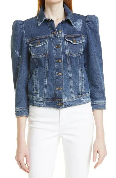 Retroféte Ada Puff-sleeve Denim Jacket In Worn Vintage Blue