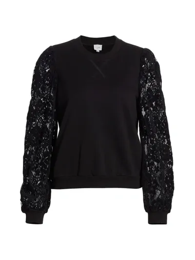 Cami Nyc Risa Corded Lace-paneled French Cotton-terry Sweatshirt In Black