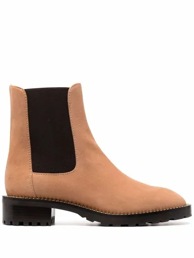 Stuart Weitzman Suede Chain-link Chelsea Boots In Tan