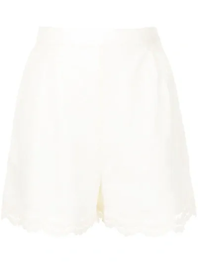 Shiatzy Chen Floral Lace-trim Shorts In White