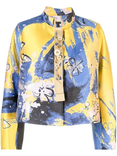 Shiatzy Chen Cropped Jacquard Jacket In Yellow